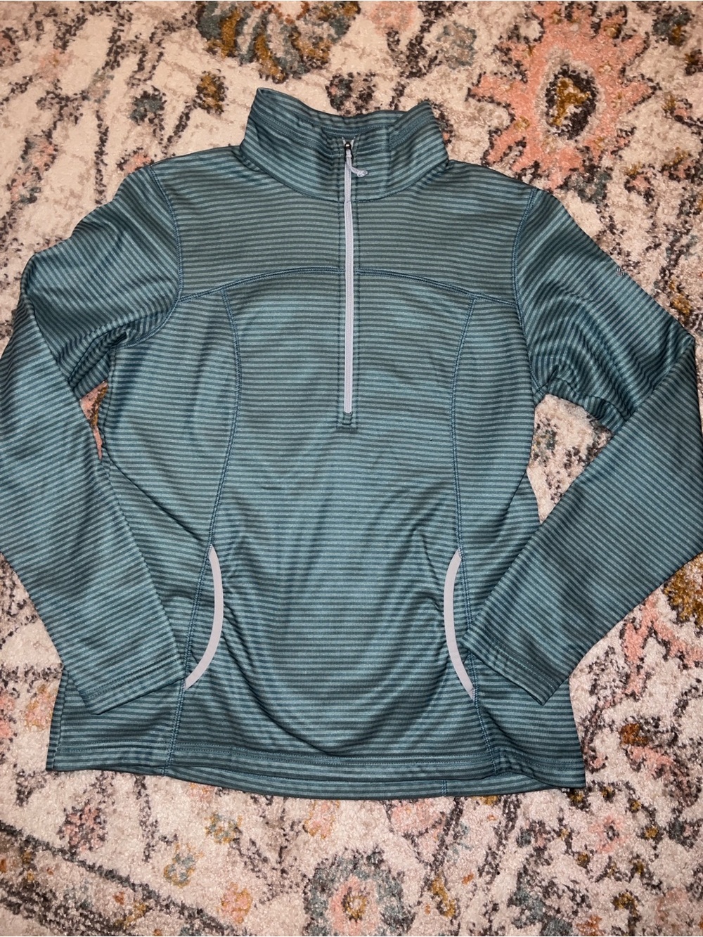 Men's Columbia Teal Striped Quarter-Zip Performance Sweater